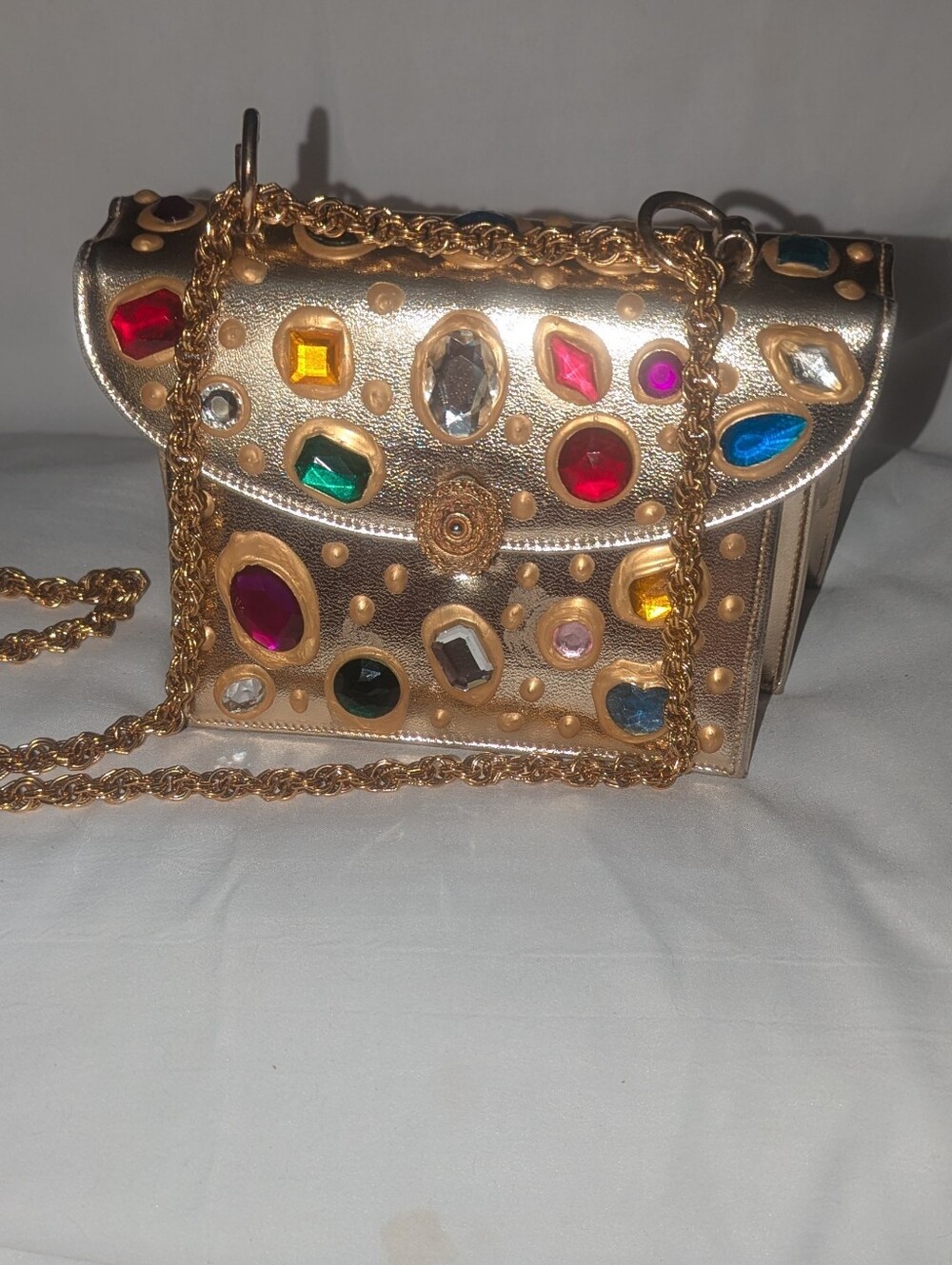 Vintage Meyers Gold Jeweled Metallic Crossbody with Multicolor Gem Accents